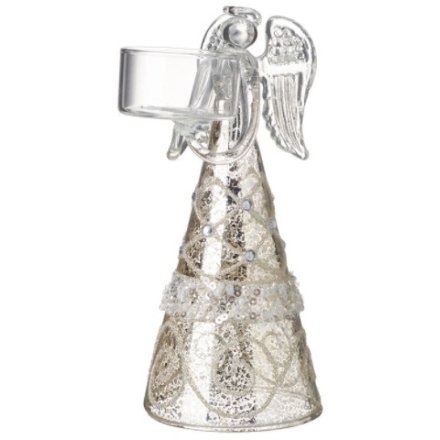 Glass Angel Decoration With T Light, 16cm