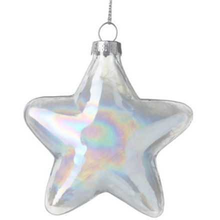 Glass Hanging Star W/feather