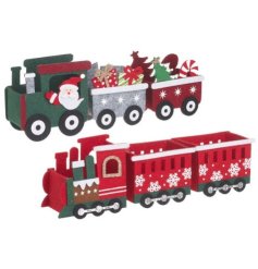 A charming assortment of 2 felt christmas train decorations