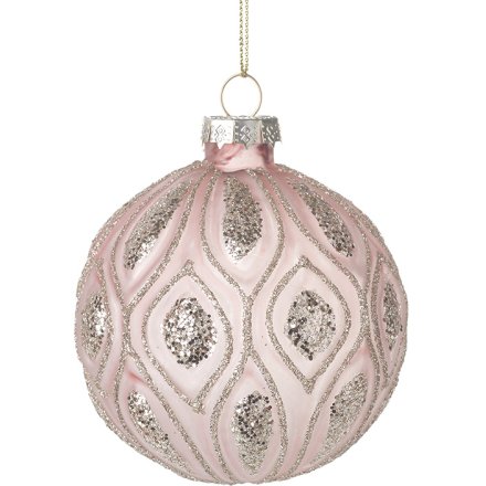 Pink & Gold Glittery Bauble 8cm