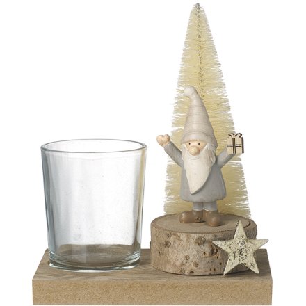 T Light Holder With Santa And Tree 12.5cm