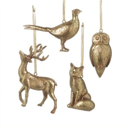 4 Assorted Gold Animal Hanging Decorations