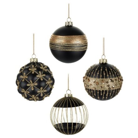 Gold Black And Clear Baubles 4 Assorted