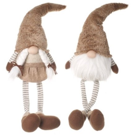 2 Assorted Long Leg Gonks With Brown Fur Hats