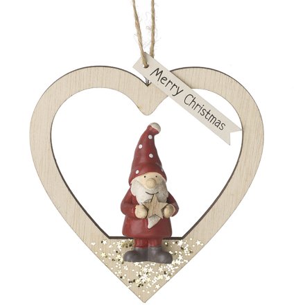 Wooden Cut Out Heart Hanger With Santa