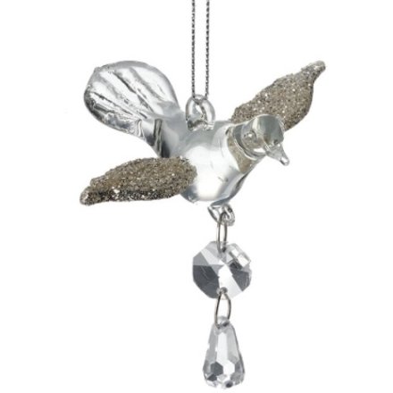 8.5cm Glass Hanging Bird With Droplet