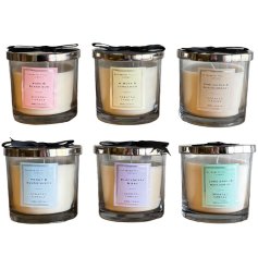 A delightful assortment of 6 scented glass candles