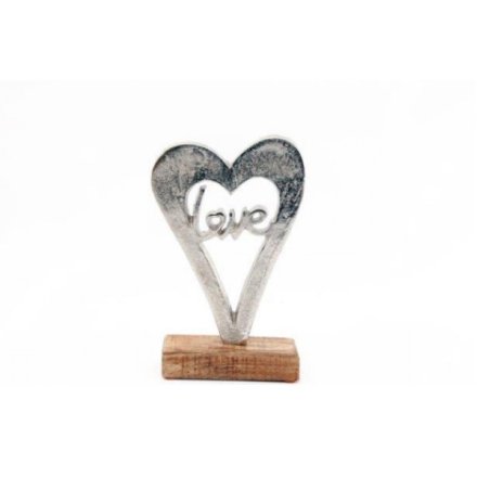 Heart 'Love' On Wood Base, 22cm
