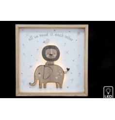 A charming wooden LED plaque