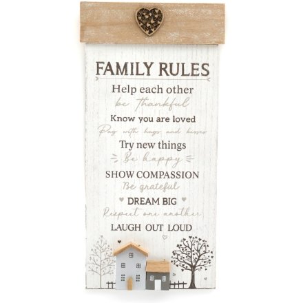 'Family Rules' Plaque 25x50cm