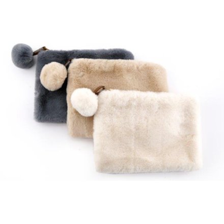 3 Assorted Faux Fur Make Up Bags