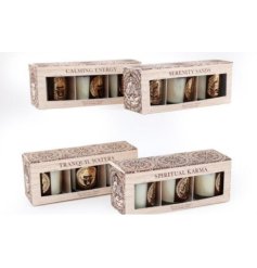 A charming set of 3, 4 assorted buddha inspired candle sets
