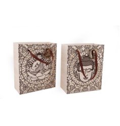 A charming assortment of 2 neutral toned gift bags