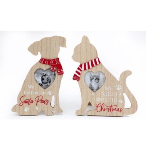 A festive assortment of 2 adorable photo frames in a cat/dog design