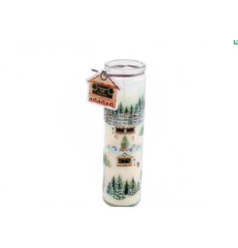 A festive glass tube candle, featuring the warm scents of cinnamon spice