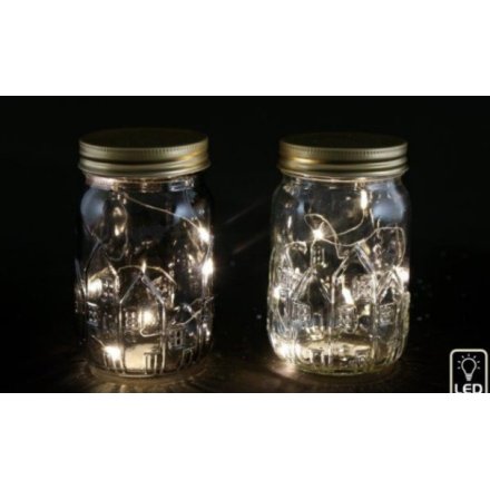 Embossed Jar Filled With LED lights, 13cm 