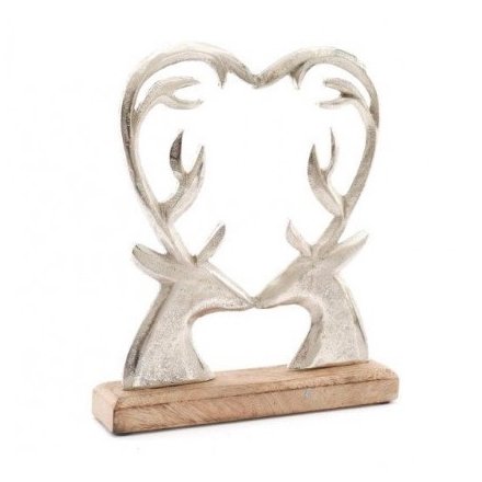 Deer W/heart On Wood Base 27cm