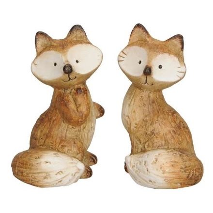 2 Assorted Terracotta Foxes, 11.5cm