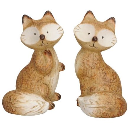 2 Assorted Terracotta Foxes, 16cm