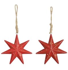 A charming assortment of 2 red star hanging decorations