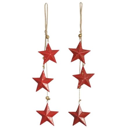 2 Assorted Red Star Hangers, 36cm 