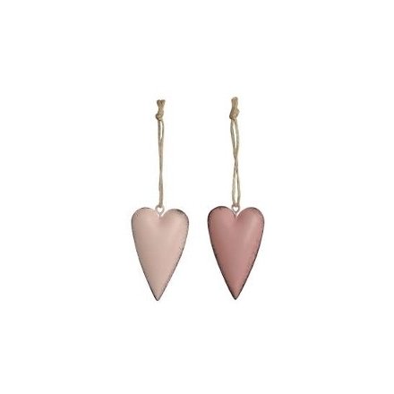 2 Assorted Pink Hanging Hearts, 7cm