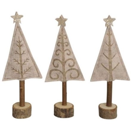 Assortment of 3 Neutral Standing Tree Decorations, 23cm 