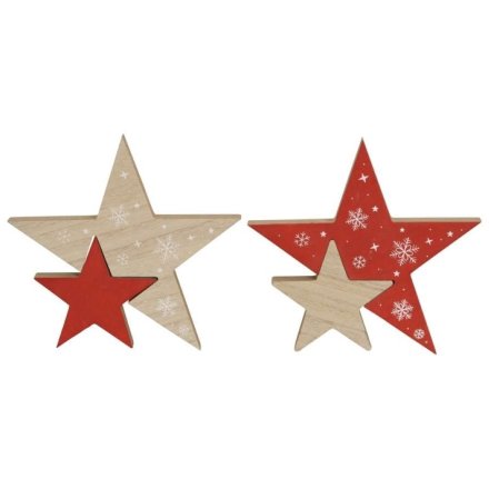 2 Assorted Neutral & Red Star Decorations, 19.5cm