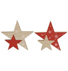 A festive assortment of 2 wooden star decorations