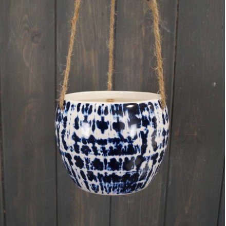 (10cm) Medium Blue Abstract Hanging Pot 
