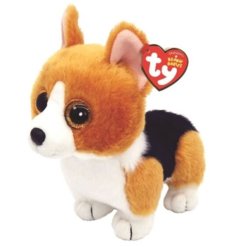 A super soft and snuggly Corgi Soft toy with wide gazing glittery eyes 