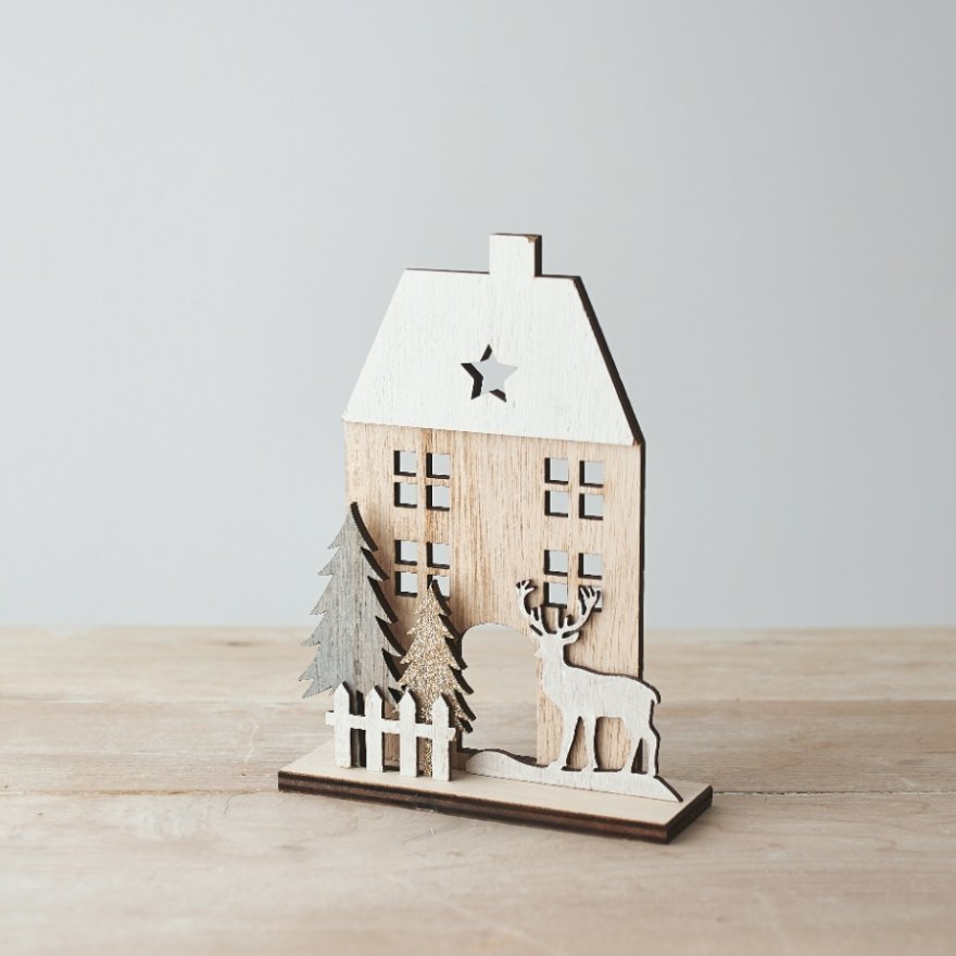 Neutral Wooden House, 18cm 