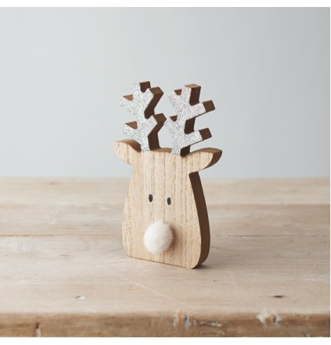 Add a rustic addition to your home with this wooden reindeer decoration