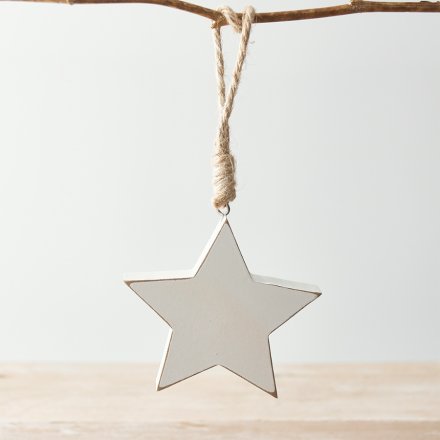 A rustic inspired wooden white star hanger