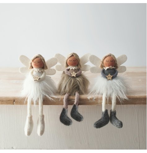 A festive assortment of 3 fabric angels