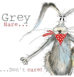 A charming greetings card featuring a grey hare