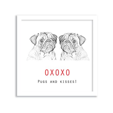 Pugs and Kisses Greetings Card, 15cm