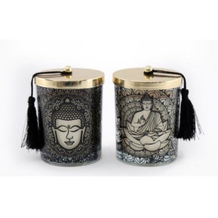 10cm 2 Assorted Buddha Candle W/gold Lid