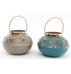 A luxurious assortment of 2 lanterns in teal and grey colourways