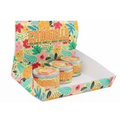 A colourful and floral candle tin
