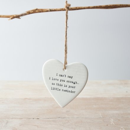 A sweet ceramic hanging heart decoration in white