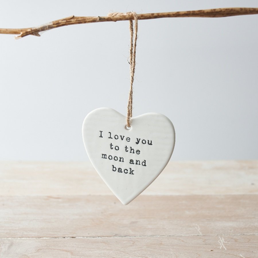 To The Moon And Back Hanging Ceramic Heart 10cm