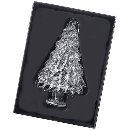 Boxed Clear Glass Tree Decoration 