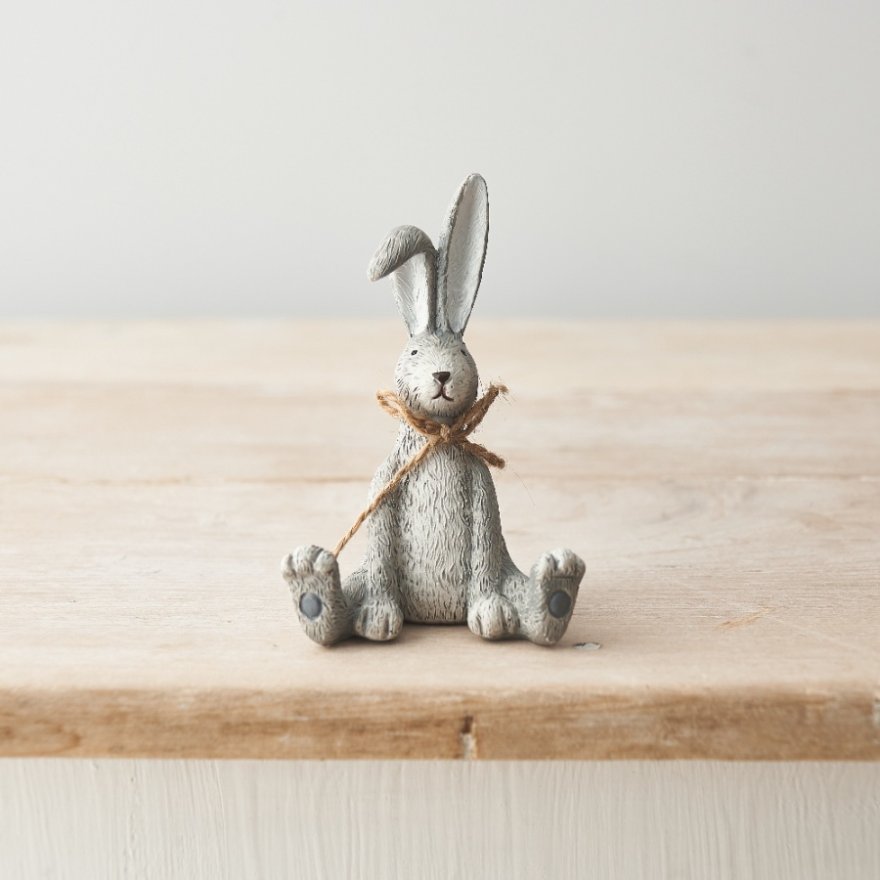 Grey Rabbit With Bow 12cm