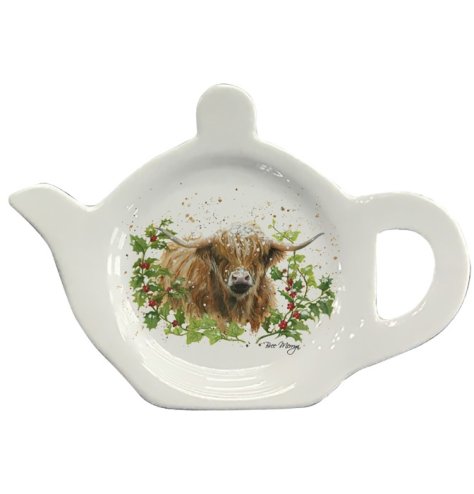 A stylish and practical teabag tidy with a charming highland cow illustration. Complete with festive holly.