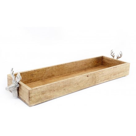 58cm Wooden Tray W/stags