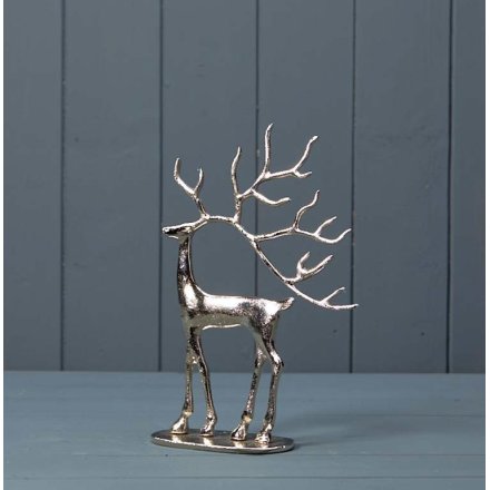 (24cm) Silver Deer On Aluminium Base