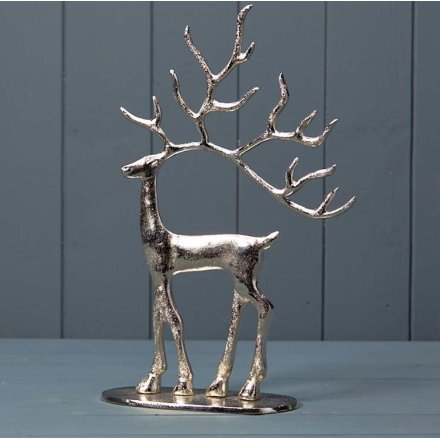 (33cm) Silver Deer On Aluminium Base