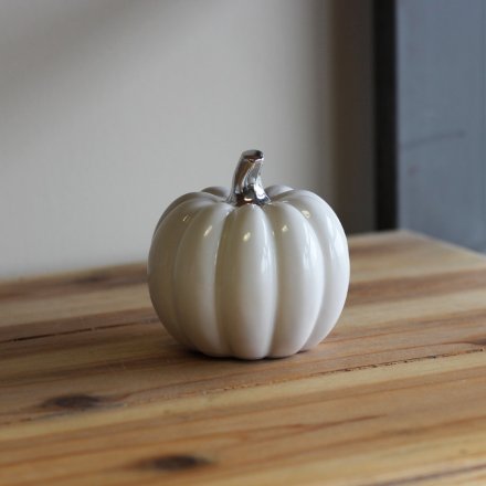 White & Silver Ceramic Pumpkin Small
