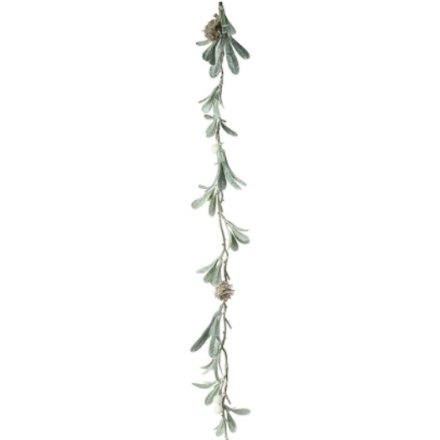 Pale Green Leaf Garland With Pinecone, 110cm